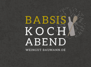 Logo von Babsis Kochabend, grauer Hintergrund, Gold weiße Schrift